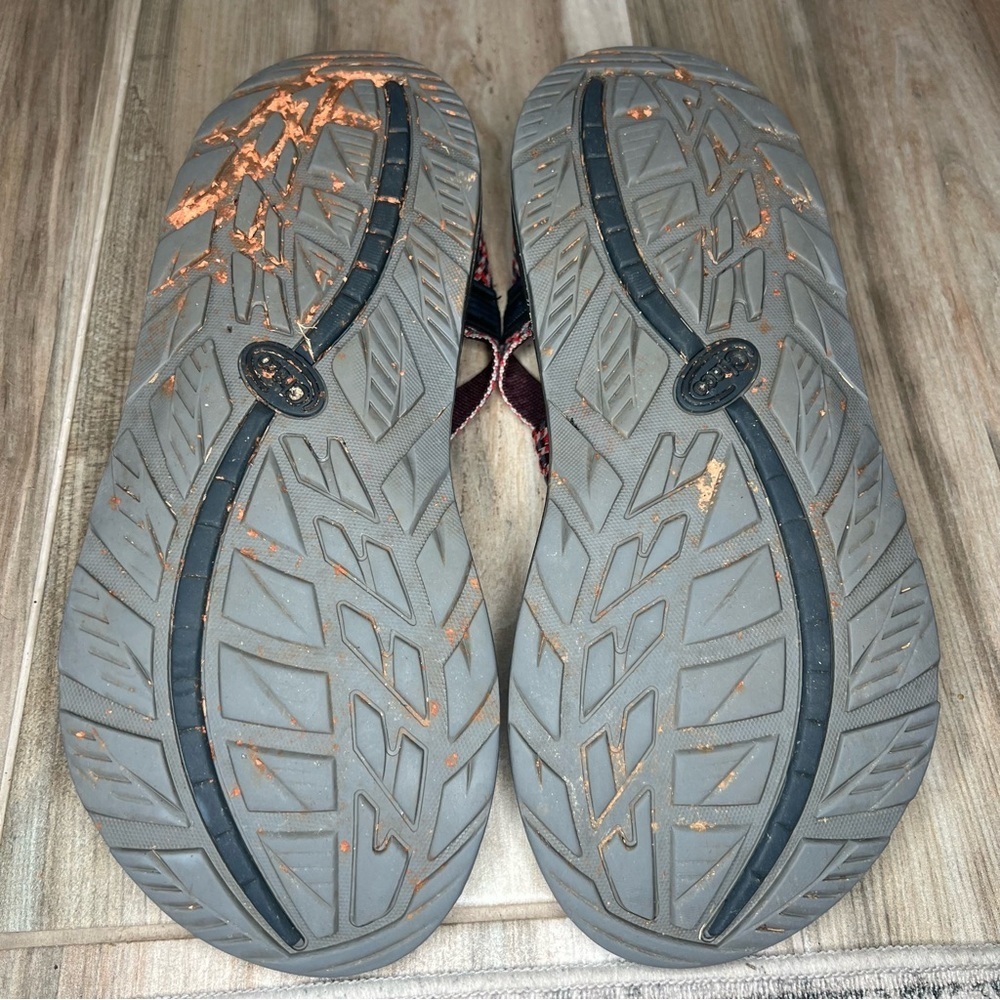 Chaco Z/Cloud Sandals Red White Blue Checkered Straps Navy Buckle Mens 12 - Picture 10 of 10